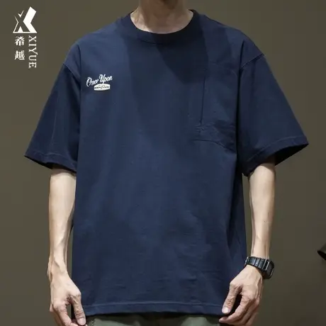 2024春夏新款纯棉短袖T恤男士美式潮牌宽松大码休闲假口袋体恤男商品大图