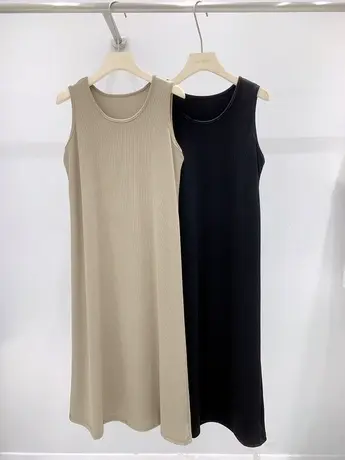 简约百搭背心连衣裙女春夏款舒适垂感弹力无袖中长款纯色打底裙子图片