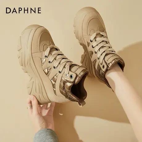 达芙妮小个子内增高老爹鞋女鞋马丁靴女厚底松糕休闲坡跟高帮短靴商品大图