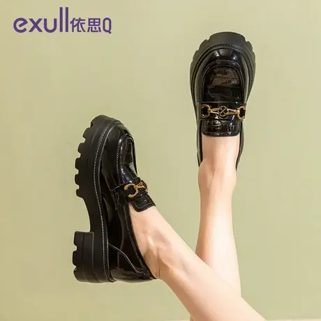 依思q乐福鞋女款春季2024新款米白色网纱单鞋透气镂空网面小皮鞋图片