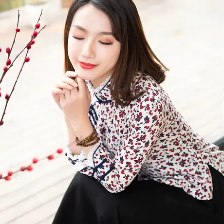 唐装改良版女时尚旗袍式上衣茶服中国风盘扣碎花民国风复古女装商品大图