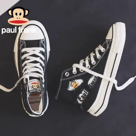 大嘴猴秋季黑色高帮帆布鞋女款2023新款布鞋女鞋百搭休闲板鞋球鞋商品大图