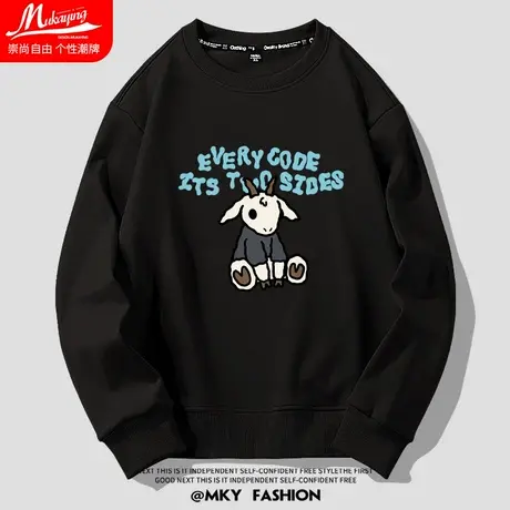 欧美潮流字母小羊秋季黑色卫衣男圆领宽松oversize春秋季百搭上衣商品大图