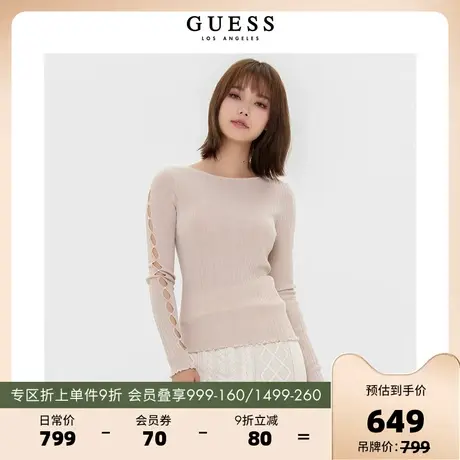GUESS23新女士时尚修身设计感短款圆领针织衫毛衣-W3YR09Z36L0图片
