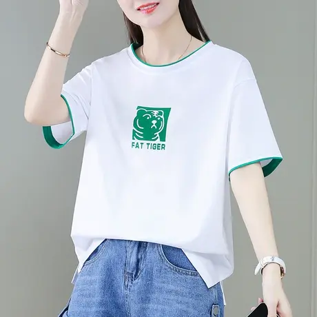 纯棉白色t恤女夏装2023年新款时尚小众设计感宽松上衣半袖体恤衫商品大图