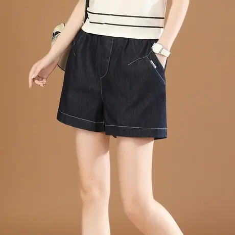 韩潮袭人松紧腰休闲牛仔短裤女2023夏新款宽松显瘦阔腿哈伦热裤薄商品大图