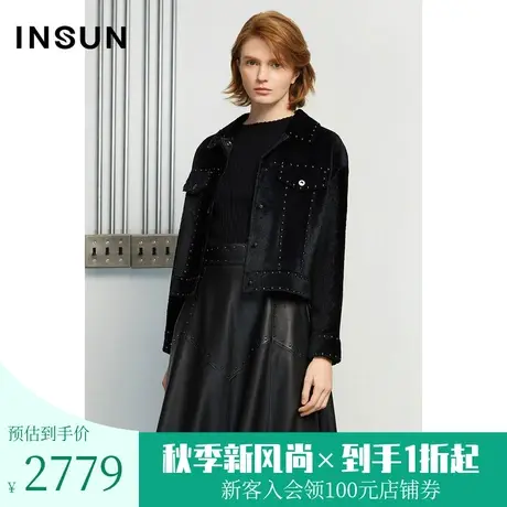 恩裳商场同款春季流行工装风融个性铆钉气质款羊皮短款外套女图片