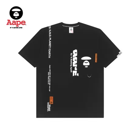 Aape旗舰店男装春夏猿颜酷帅竖排印花迷彩拼接短袖T恤0862XXI商品大图