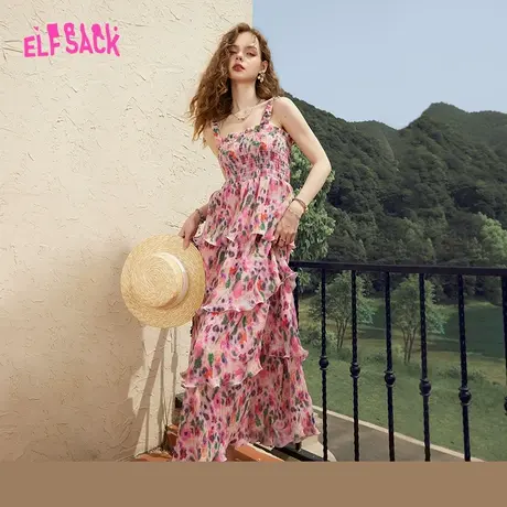 妖精的口袋雪纺碎花吊带连衣裙女2023夏季新款显瘦度假风气质裙子图片