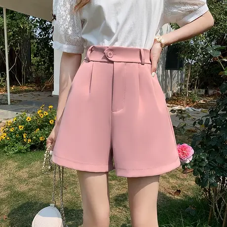 2023夏天新款休闲西装裤女高腰显瘦宽松遮肉a字阔腿短裤小个子商品大图