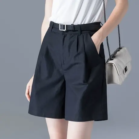 5分亚麻西装短裤女夏薄款黑色a字阔腿中裤休闲五分裤棉麻新款夏季商品大图