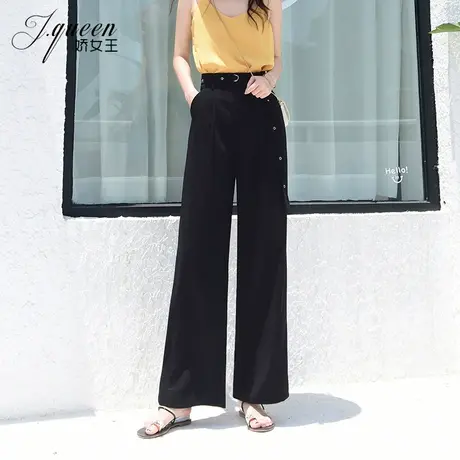高腰阔腿裤女夏季设计感个性港味复古垂感休闲裤宽松腰带直筒裤商品大图