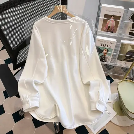 白色打底衫长袖t恤女秋冬洋气保暖加绒加厚内搭设计感小众上衣服商品大图