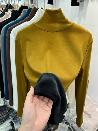 高领加绒针织衫保暖上衣女冬2022新款加厚长袖T恤内搭纯色打底衫图片