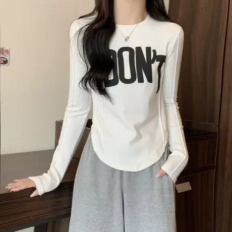辣妹风短款打底衫女秋冬内搭韩版修身显瘦T恤小众设计感长袖上衣商品大图