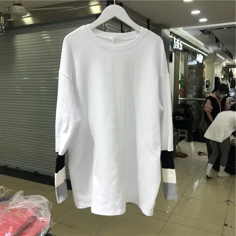 2021春秋白色纯棉打底衫秋冬韩版ins上衣女潮设计感宽松长袖t恤女商品大图