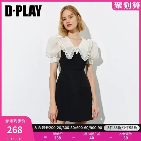DPLAY德帕拉夏季黑色新款甜美娃娃领泡泡袖连衣裙法式小黑裙图片