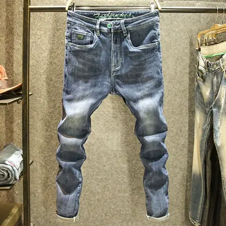 秋季蓝灰色牛仔裤男款潮牌休闲时尚青年裤子男2023新款修身小脚裤商品大图
