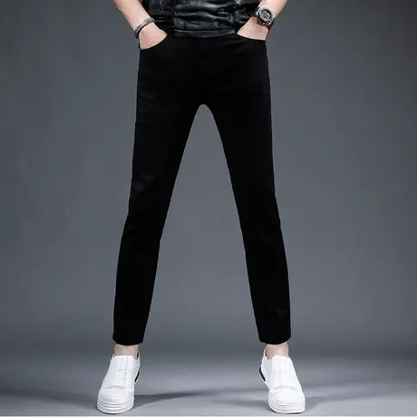 纯黑色九分牛仔裤男夏季薄款潮牌修身小脚弹力2023新款潮流裤子男商品大图