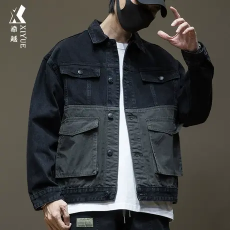 秋冬新款牛仔外套男秋季潮牌拼接男装男士大码工装加绒加厚夹克潮商品大图
