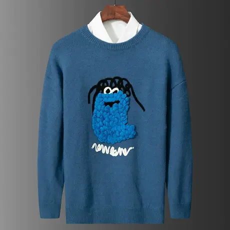 秋冬季卡通衬衫领假两件毛衣男生2023新款男士休闲冬天保暖针织衫商品大图