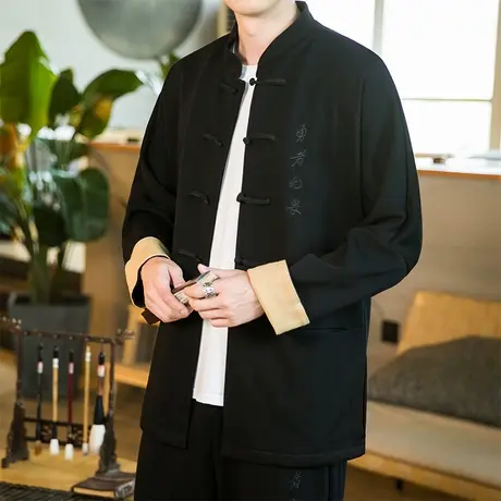 中国风夹克男宽松加大码新中式唐装盘扣外套国潮情侣上衣胖子男装商品大图