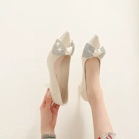 2023年春季新款尖头水钻蝴蝶结高跟鞋女细跟法式少女性感宴会单鞋商品大图