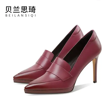 真皮性感尖头细跟单鞋女2023春秋季新款中口防水台高跟鞋图片