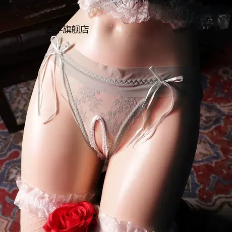日系性感内裤女士开裆一片式蕾丝丁字T裤蝴蝶结大码低腰情趣内衣图片