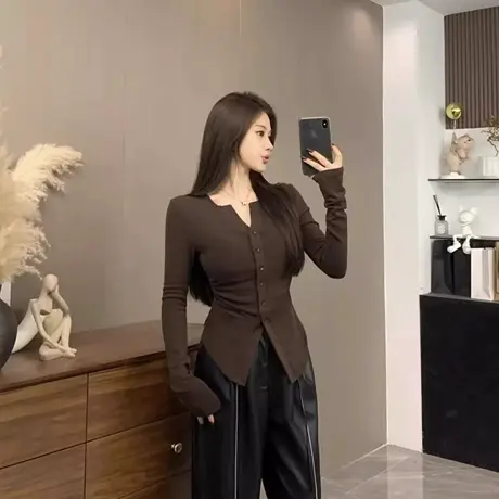 春季新款胖mm大码V领打底衫女内搭收腰显瘦时髦遮肚子上衣2-240斤商品大图
