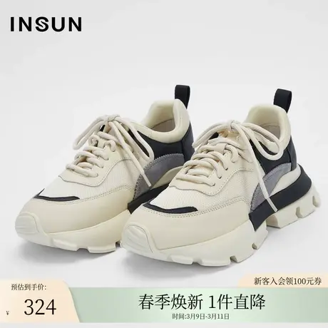INSUN恩裳秋季牛皮真皮运动厚底老爹鞋商品大图