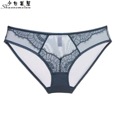 少女美屋透明内裤蕾丝性感女士提臀三角裤头透视网纱春夏薄款蓝色商品大图