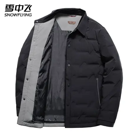 雪中飞翻领按扣短款羽绒服男2023秋冬新款休闲商务保暖外套爸爸装图片