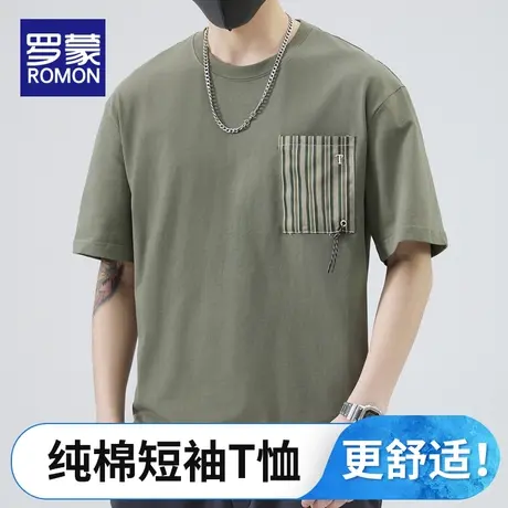罗蒙男士短袖t恤夏季纯棉上衣夏天薄款男生宽松休闲圆领简约衣服商品大图