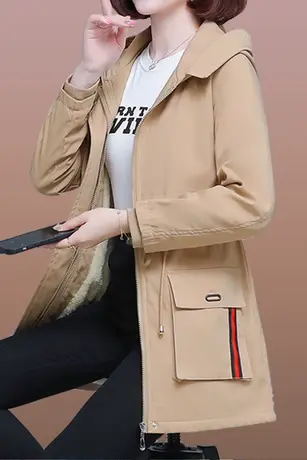 恋上17号加绒加厚卡其色风衣外套女中长款秋冬2022冬季新款派克服商品大图