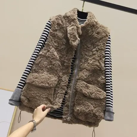 2023冬季新款韩版宽松羊羔毛马甲女皮毛一体毛绒马夹背心加厚外套图片