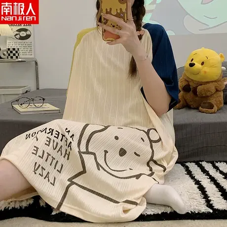 南极人睡裙女夏季纯棉短韩版时尚可外穿薄款春秋天家居服连衣裙子商品大图
