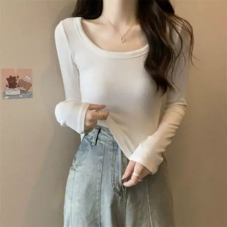 2023新款秋冬长袖t恤洋气打底衫女内搭春秋紧身上衣白色早秋洋气商品大图