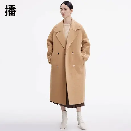 播呢子大衣女秋冬季新款100%羊毛利落纽扣长款毛呢外套BDP4AD0854图片