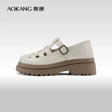 奥康女鞋 2024夏季新款时尚厚底罗马凉鞋镂空大头鞋编织猪笼鞋女图片