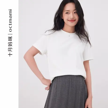十月妈咪孕妇圆领短袖T恤2025新款夏季薄款宽松小个子上衣夏装商品大图