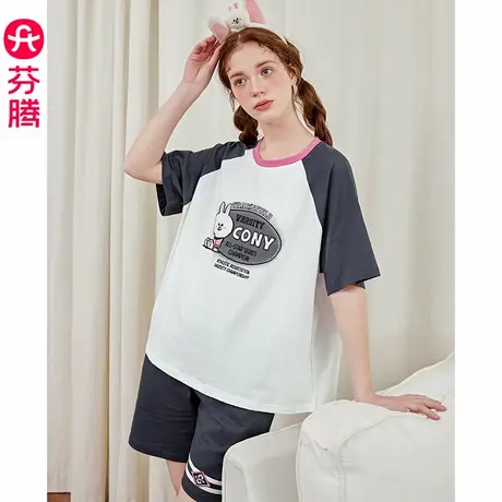 芬腾女士睡衣夏季纯棉短袖凉感套装女款可爱布朗熊薄款大码家居服商品大图