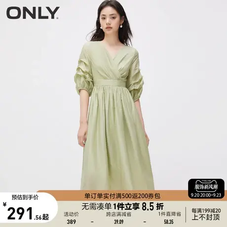 【买4免1】ONLY2023夏季新款时尚优雅法式V领收腰泡泡袖连衣裙女图片