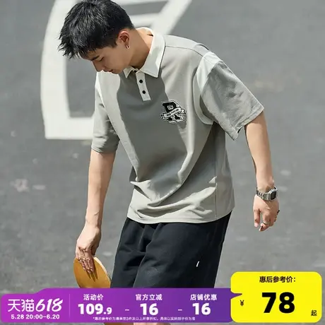 唐狮夏季新款短袖polo衫男宽松黑色拼接上衣男带有翻领t恤学生潮图片