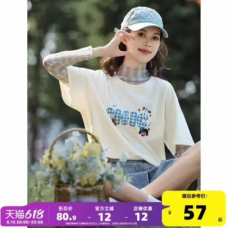 唐狮2025夏季新款圆领格子字母短袖T恤女时尚减龄洋气甜美上衣商品大图
