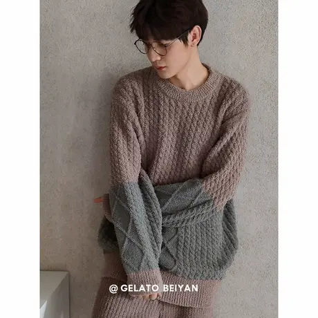 贝妍秋冬季男士长袖珊瑚绒睡衣时尚男青年保暖半边绒大码运动套装商品大图
