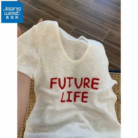 NR真维斯正肩短袖t恤女2025夏季新款薄款设计感宽松立体字母上衣商品大图