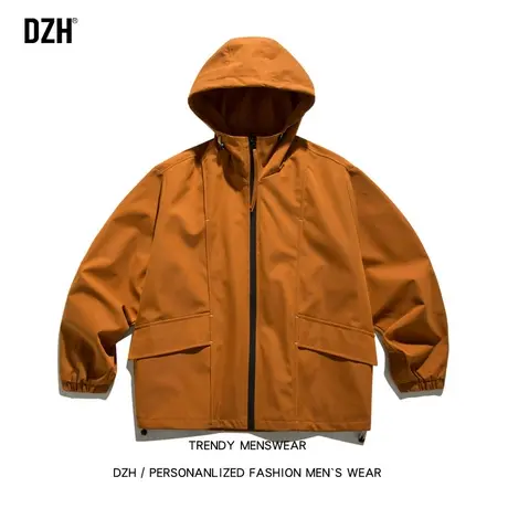 男士户外冲锋衣男外套韩版橘色上衣休闲潮牌男装情侣装飞行员夹克商品大图