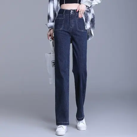 拉夏贝尔牛仔裤加绒女2025年秋冬新款高腰直筒宽松长裤垂感阔腿裤商品大图