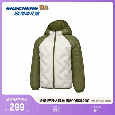 Skechers斯凯奇儿童插肩袖时尚连帽羽绒男女童保暖舒适外套上衣商品大图